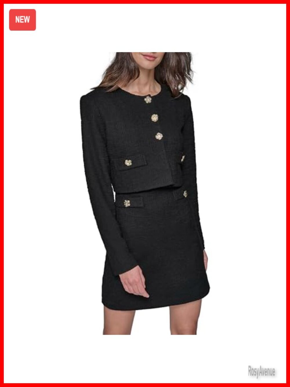 Cropped Tweed Blazer Jacket Long Sleeve Gold Buttoned Slim Fit Women's